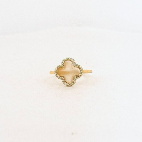 Estate AV 925 Gold Vermeil Clover Ring w/ Mother of Pearl & CZ – Size 6.75 - Picture 1 of 10